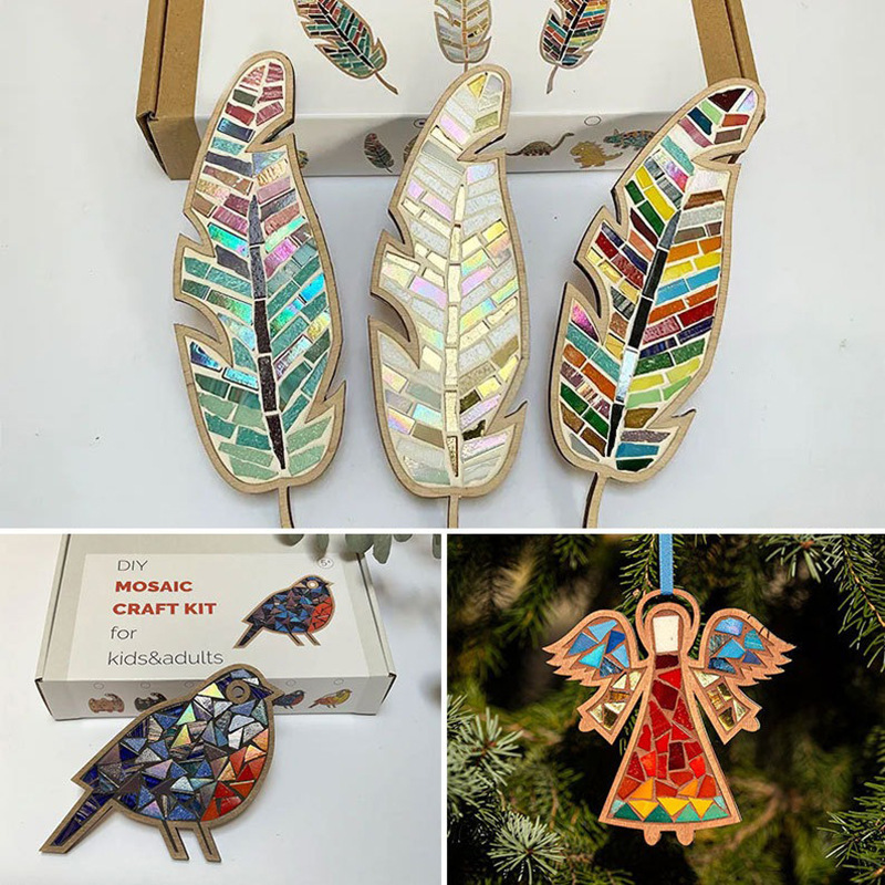 Kids Educational Device - DIY Mosaic Coaster Colored Feathers Kits