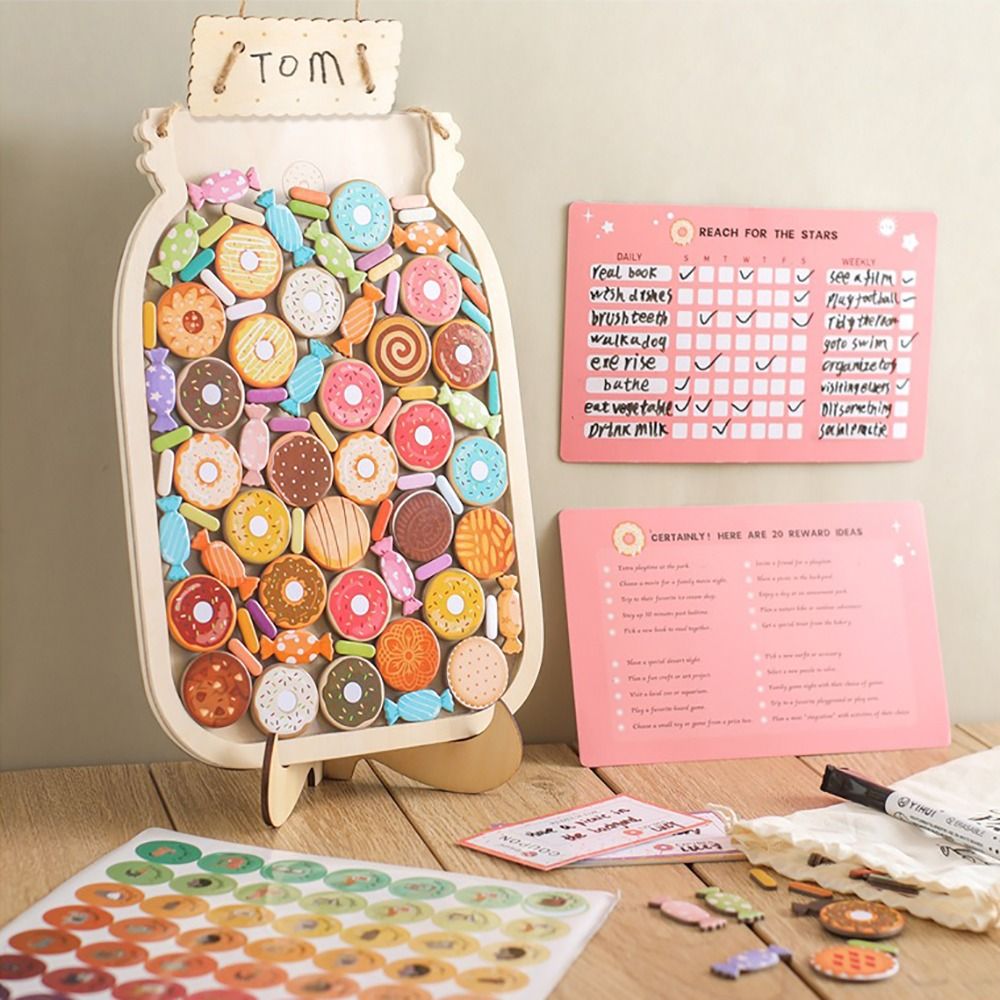 Kids Education Charts - With Star Or Donuts Wooden Reward