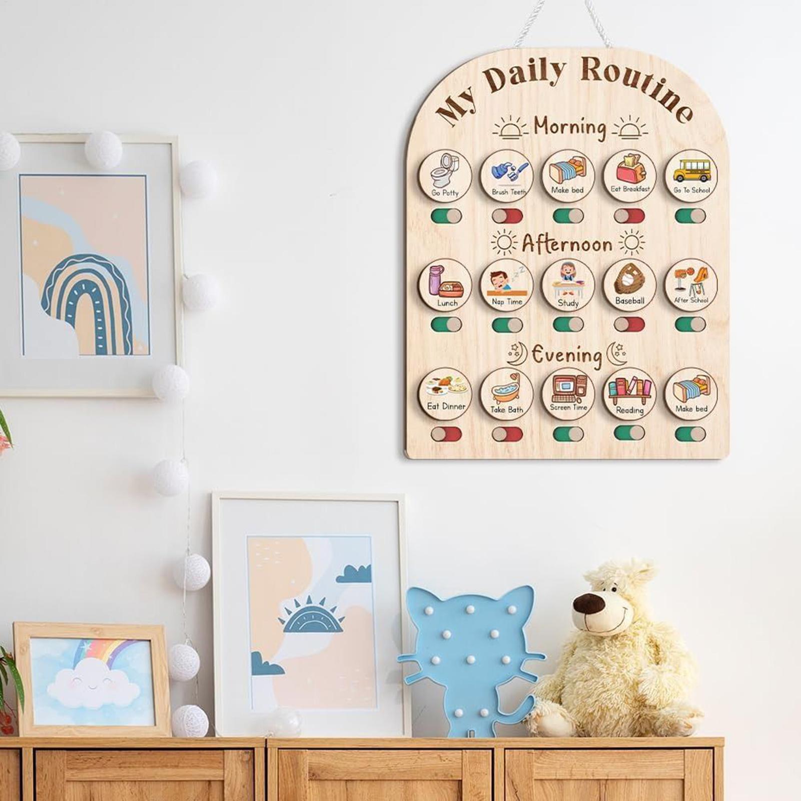 Kids Daily Routine Chart, Wood - Kids Education Planner ulasan dan harga
