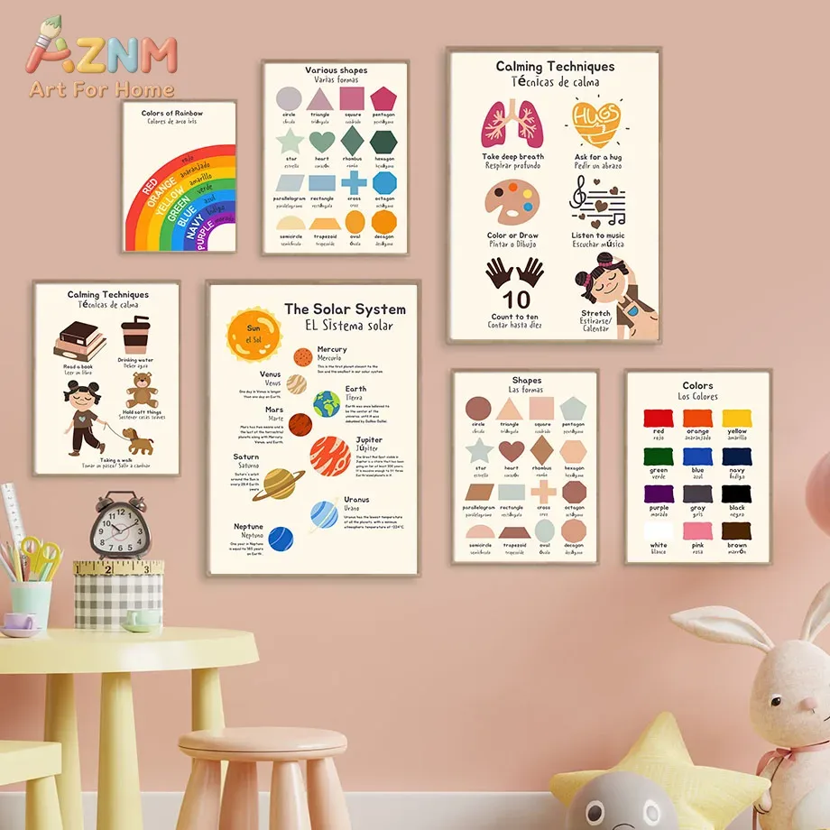AZNM Bilingual Spanish English - Kids Education Charts ulasan dan harga