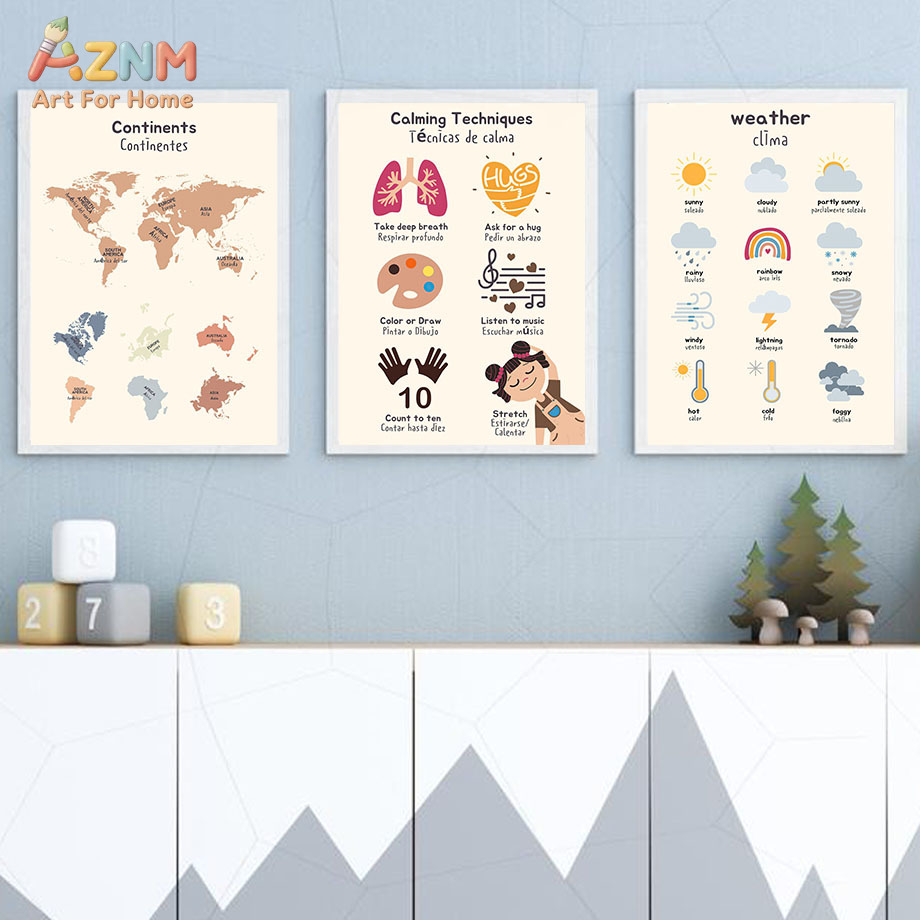AZNM Bilingual Spanish English - Kids Education Charts ulasan dan harga